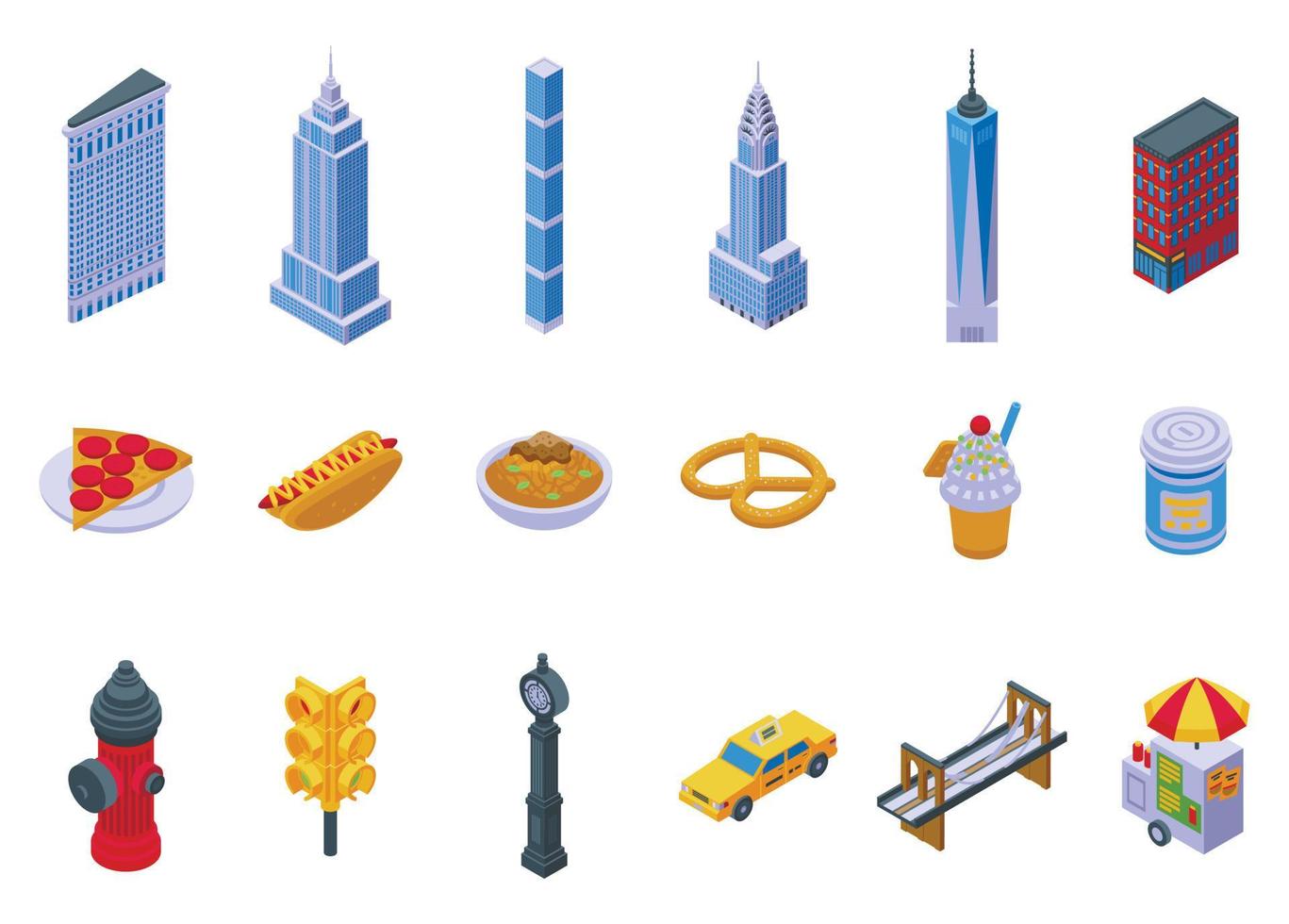 New york icons set isometric vector. City skyline vector