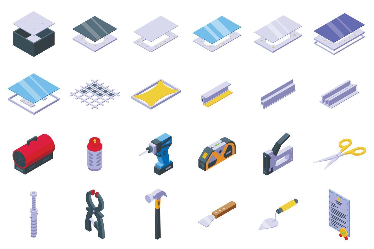 Stretch ceiling icons set isometric vector. Energy house vector