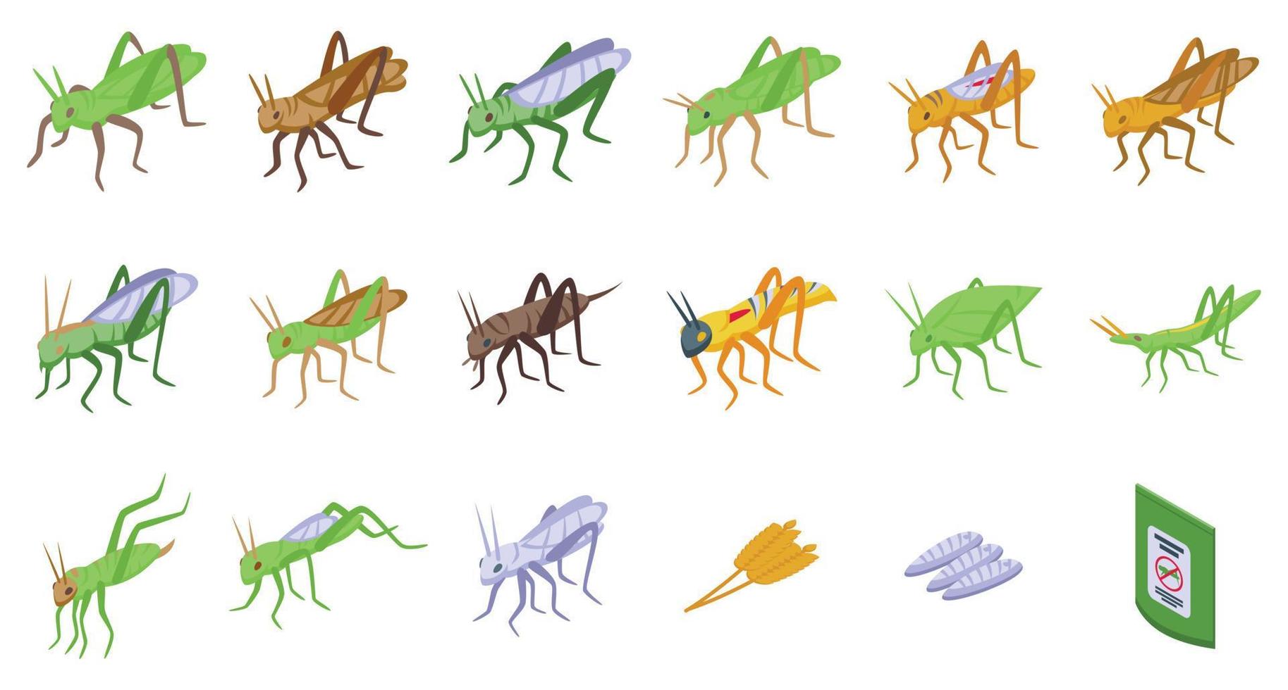 Grasshopper icons set isometric vector. Green bug vector