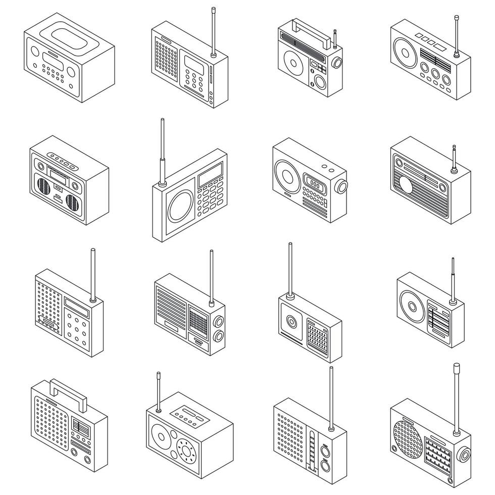 Radio icons set vector outline