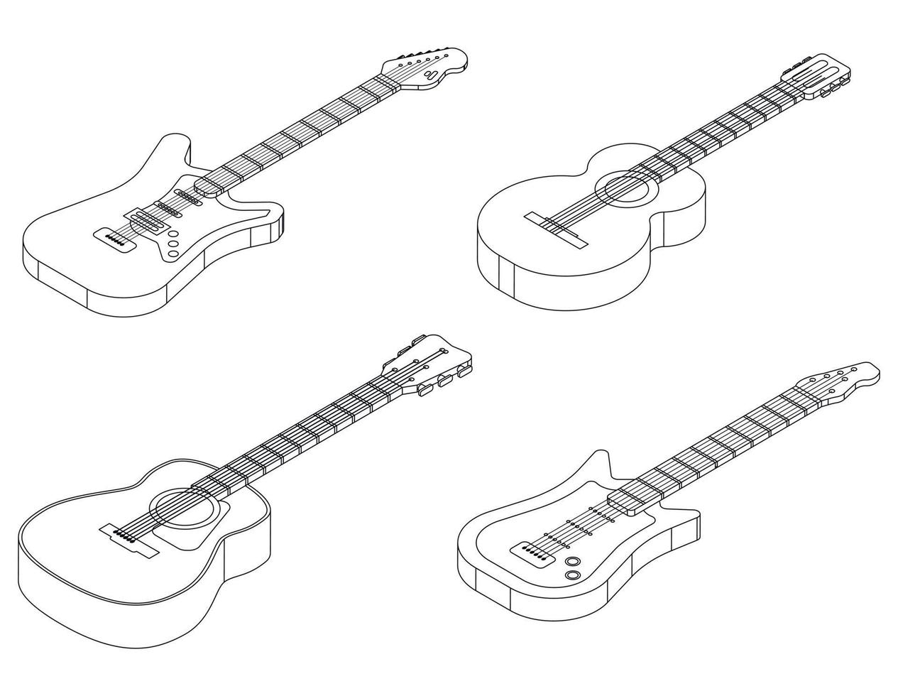 Guitar icons set vector outline