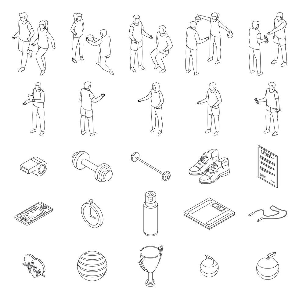 Personal trainer icons set outline vector