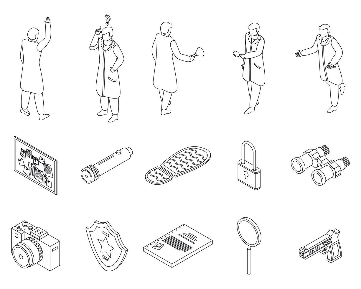 Investigator icons set outline vector