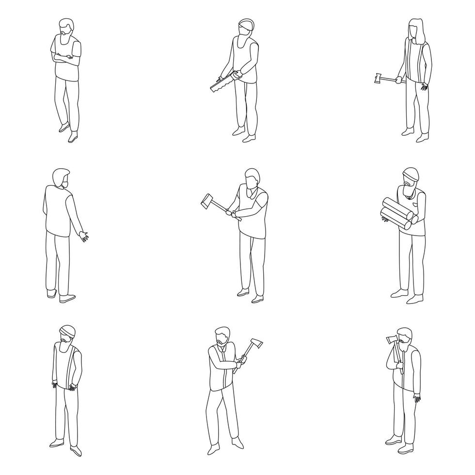Lumberjack icons set vector outline