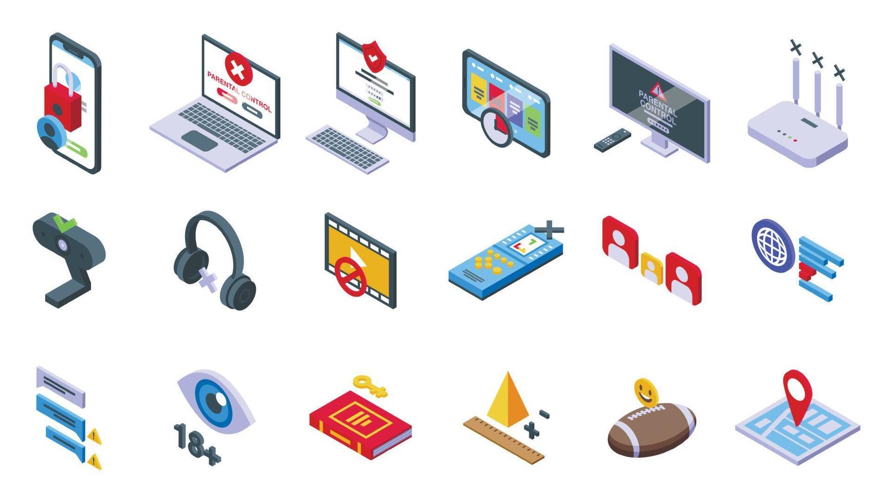 Parental control icons set isometric vector. Family app vector