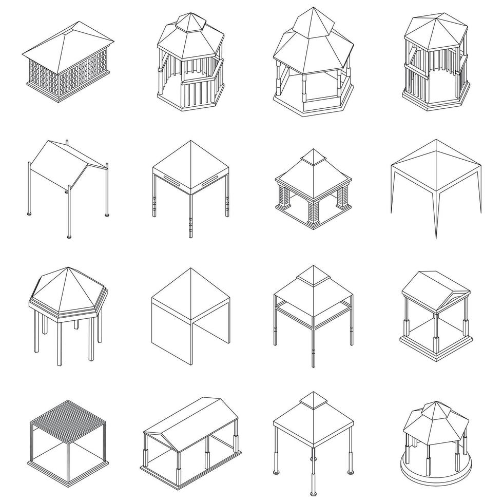 Gazebo icons set vector outline