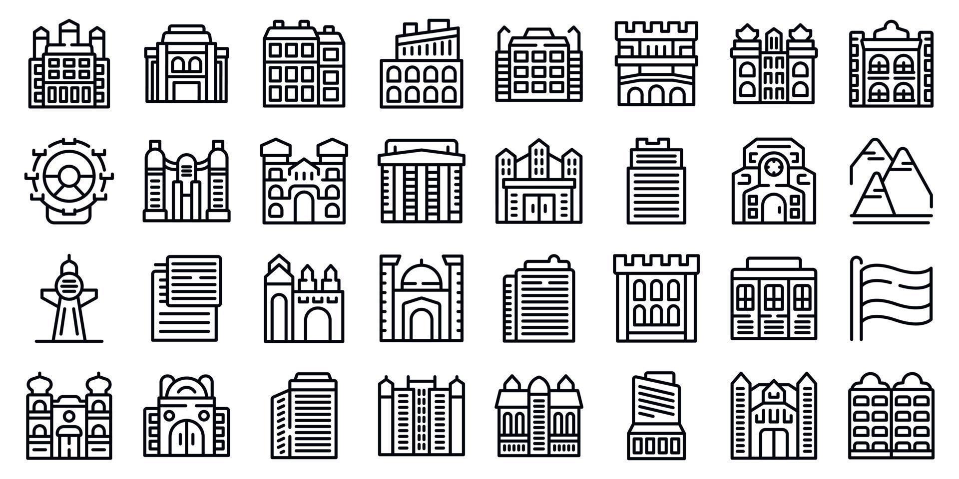 Vienna icons set outline vector. Opera house vector