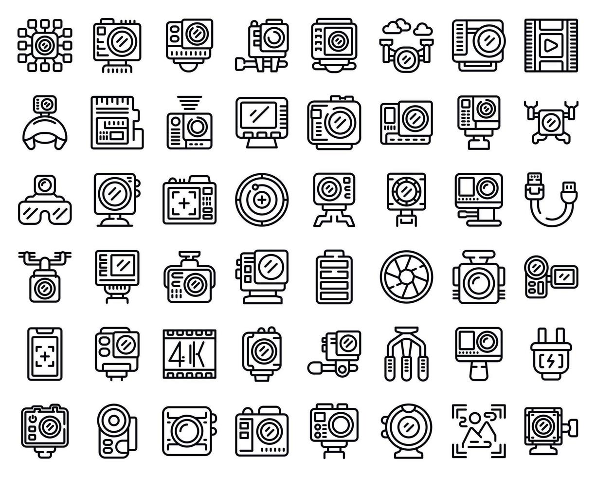 Camera go pro icons set outline vector. Action camera vector