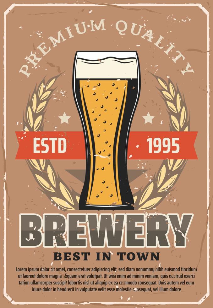 Brewery or beer bar and pub retro vector poster