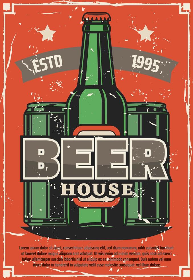 afiche retro de cervecería, botella de cerveza artesanal vectorial vector
