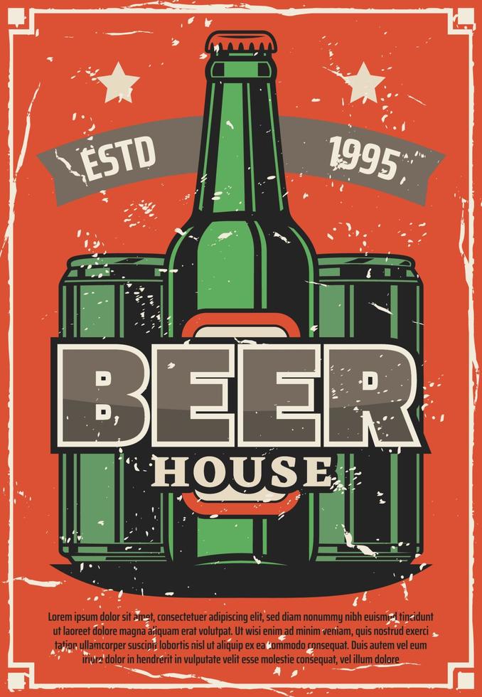 Brewery retro poster, vector craft beer bottle