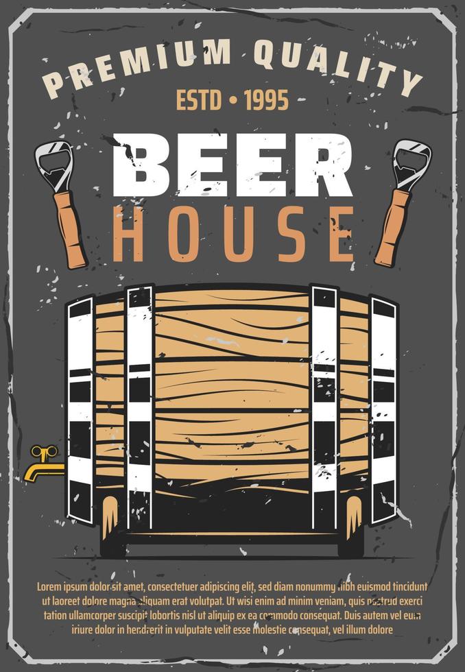 Beer brewery house poster with wooden barrel vector