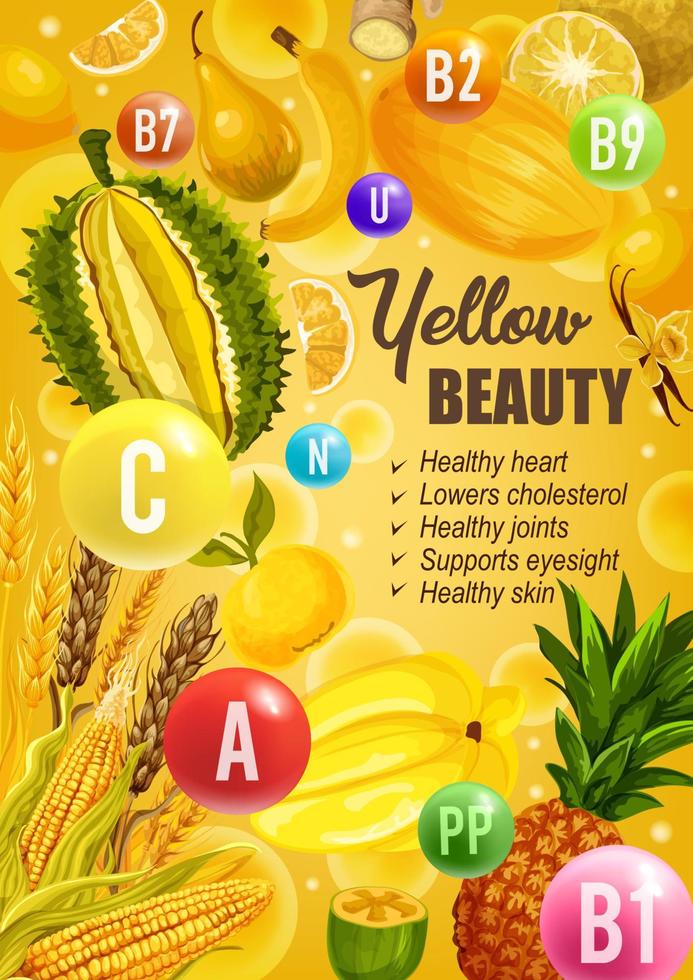 Beauty yellow diet nutrition, vitamins food vector