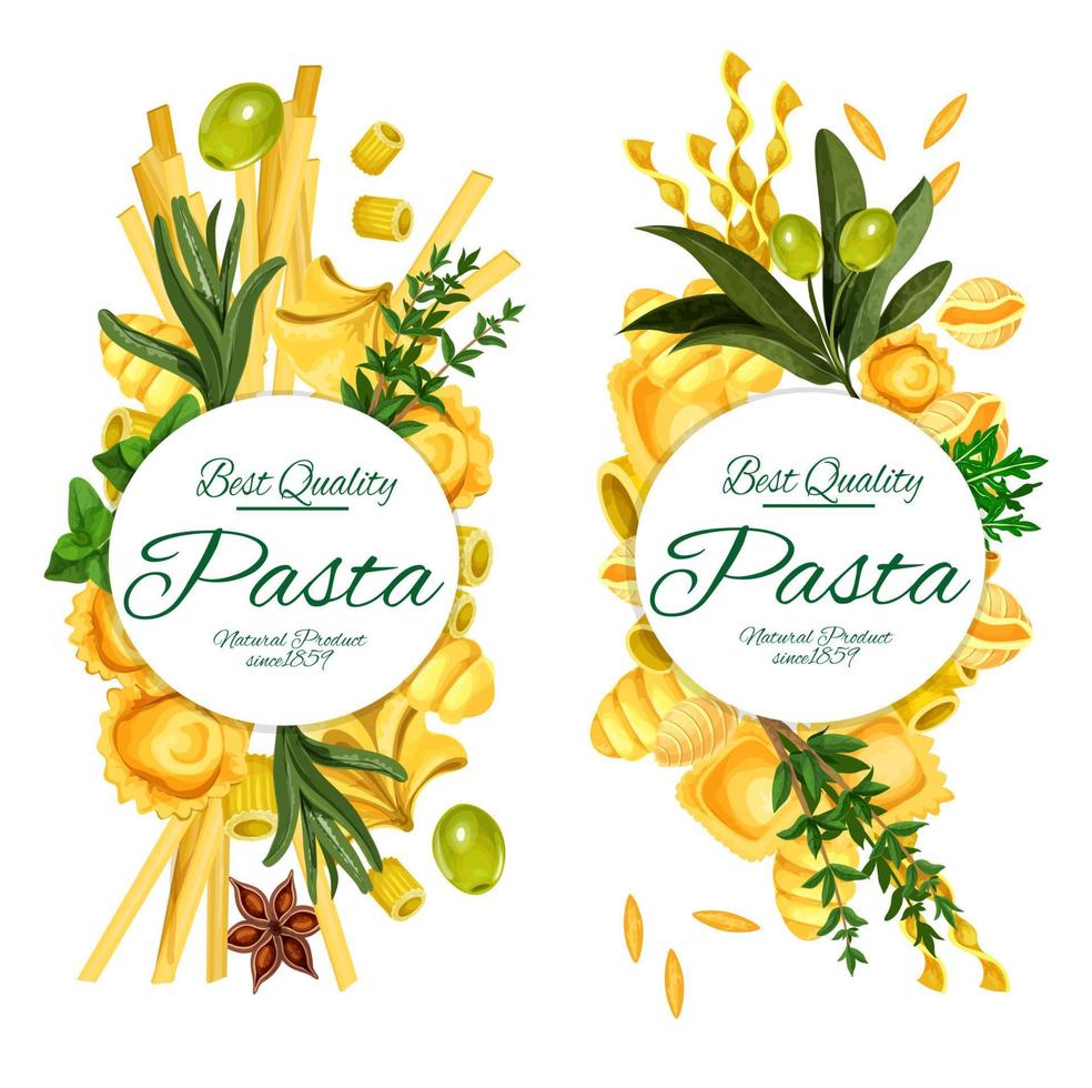 pancarta de pasta italiana con pasteles y condimentos vector