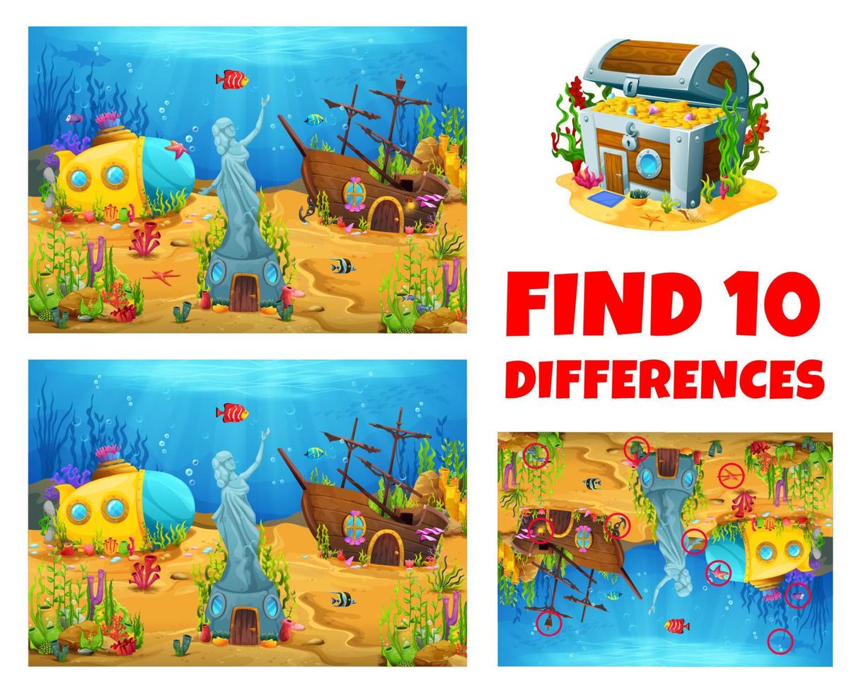 Find ten differences quiz with with sunken ships vector