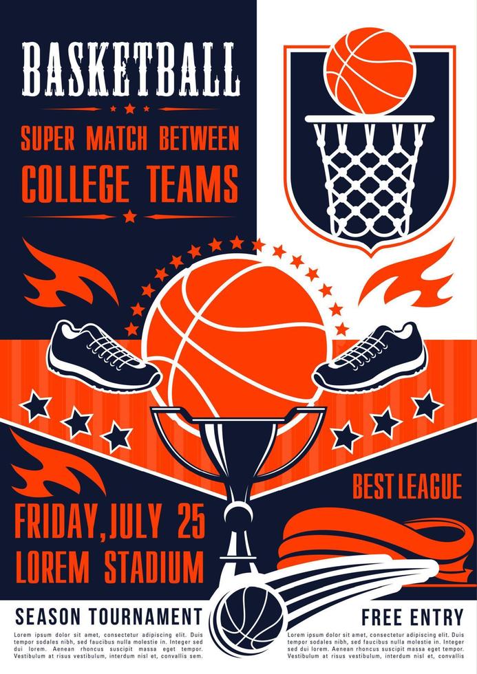 Basketball college team match, vector poster