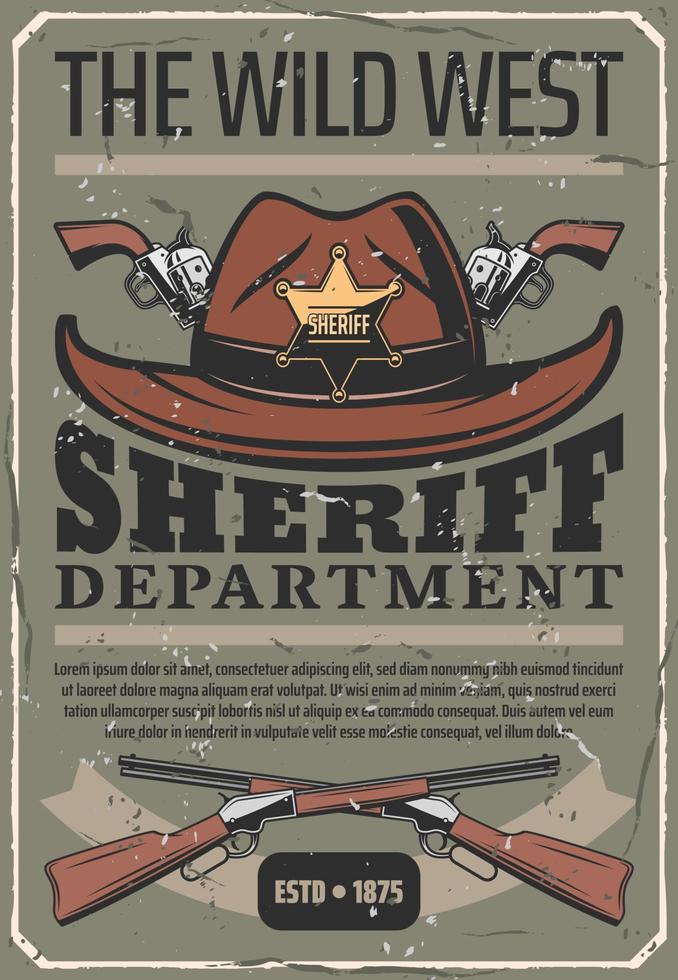 American Wild West sheriff hat, gun vector