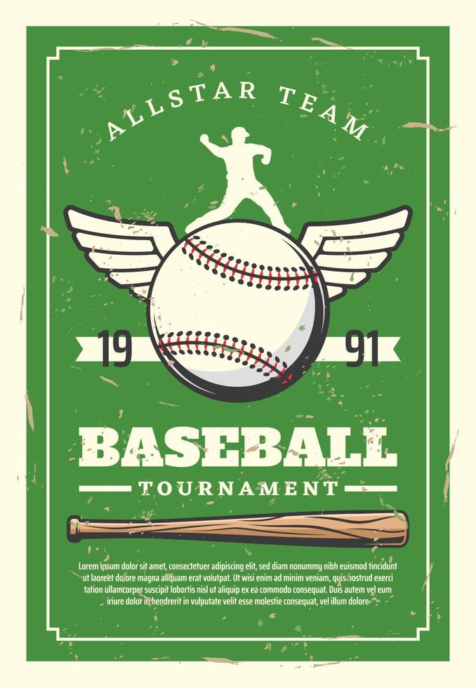 Baseball sport tournament, retro poster vector