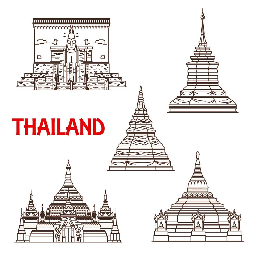 Thailand Phayao and Chiang Mai temples vector