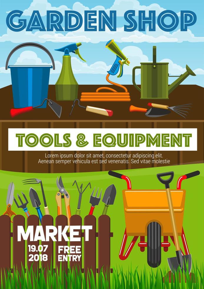 Garden shop market, vector poster