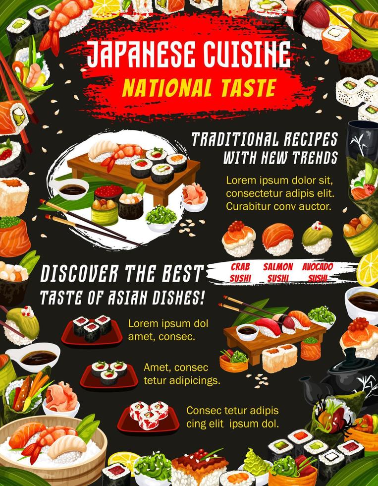 Japanese food cuisine and sushi bar menu vector