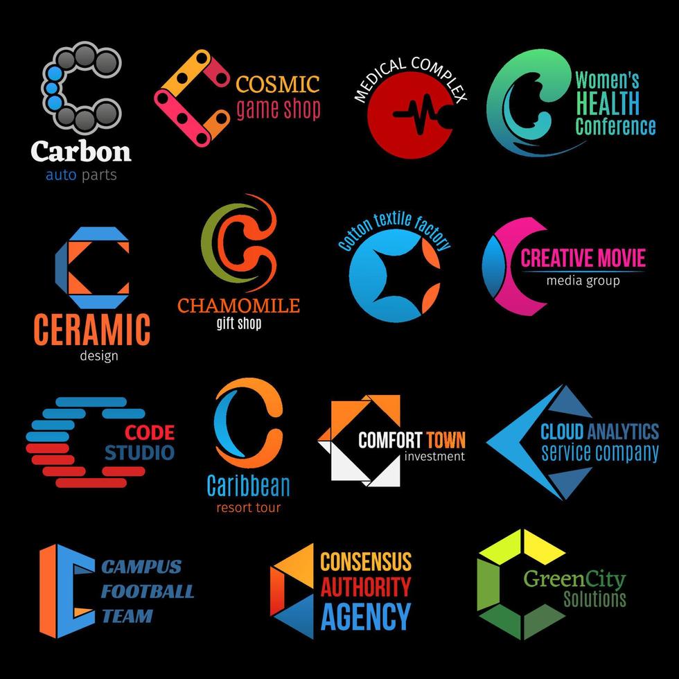 Business identity icons with letter C vector