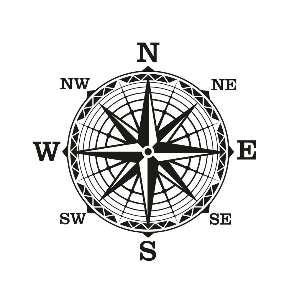 Compass wind rose, vintage nautical vector