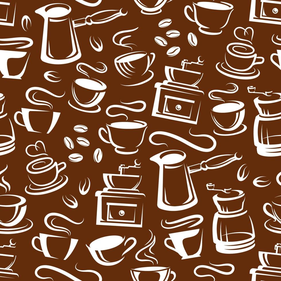 Steaming coffee cups brown seamless pattern vector