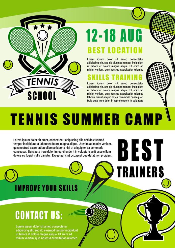 Tennis sport summer camp training, vector