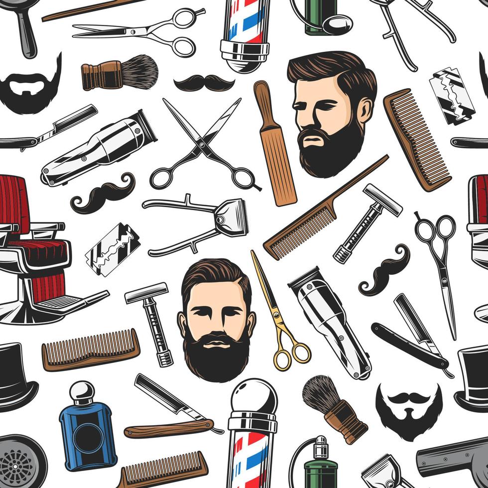 Barbershop shave and man haircut seamless pattern vector