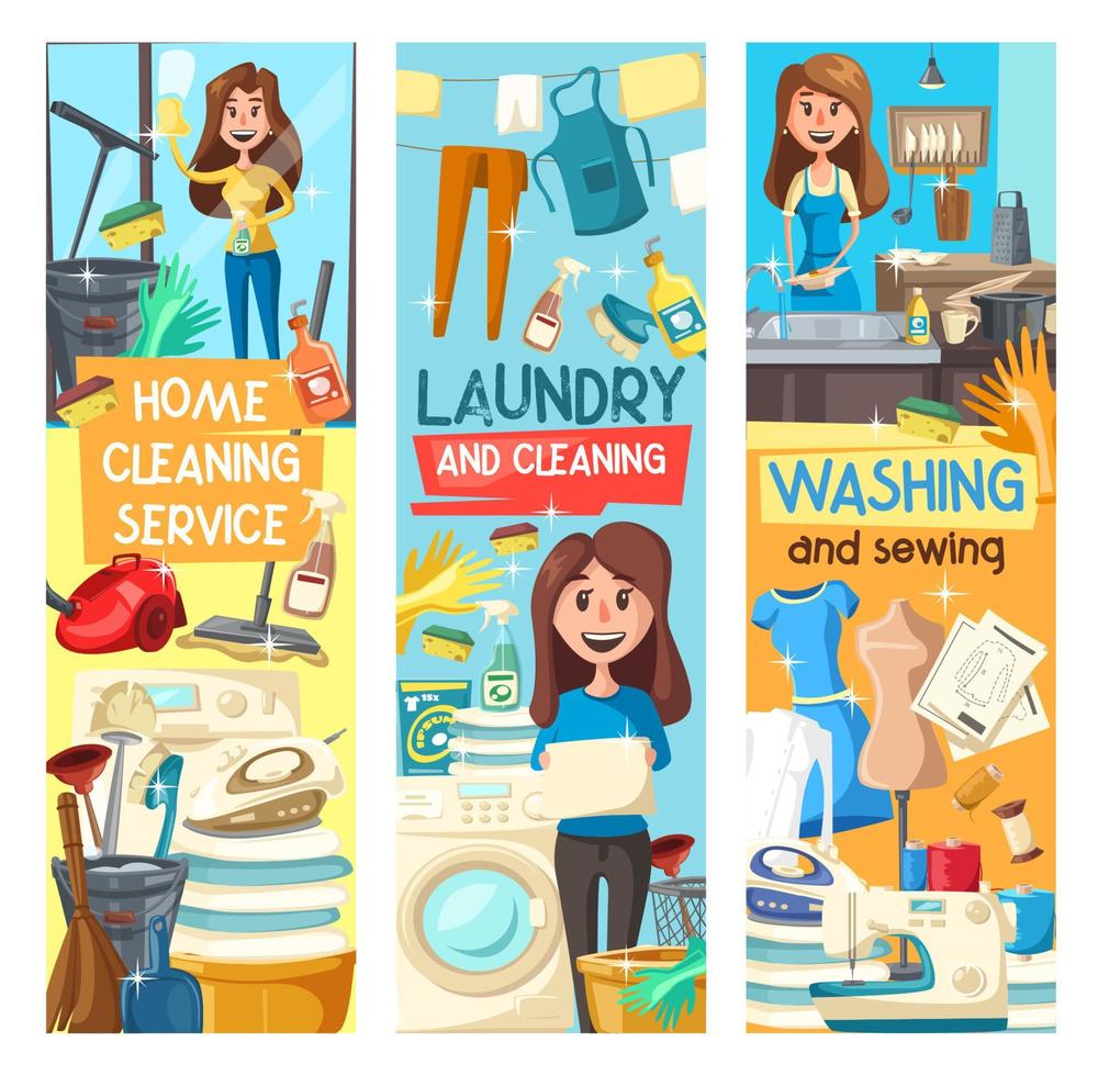 Home cleaning, laundry and dish washing service vector