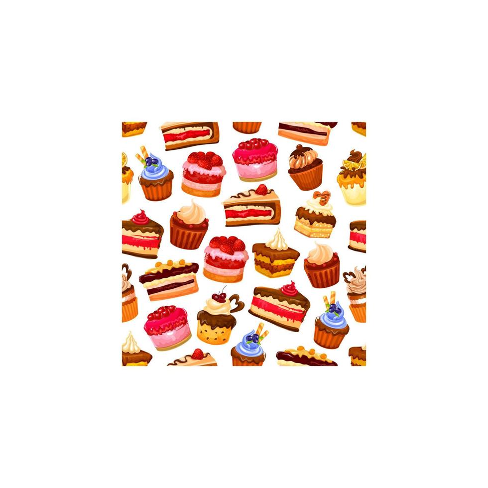 Cakes desserts and pastry sweets seamless pattern vector