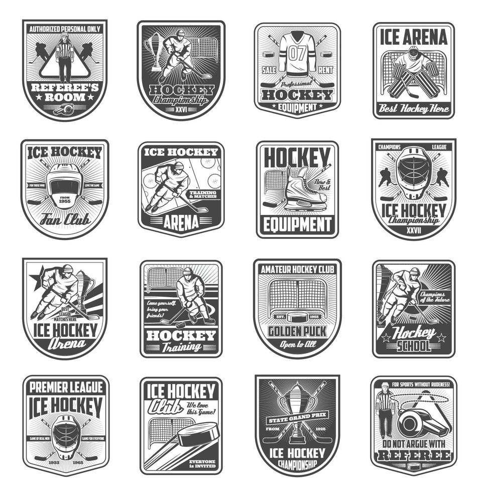 iconos de insignia de vector de campeonato de deporte de hockey