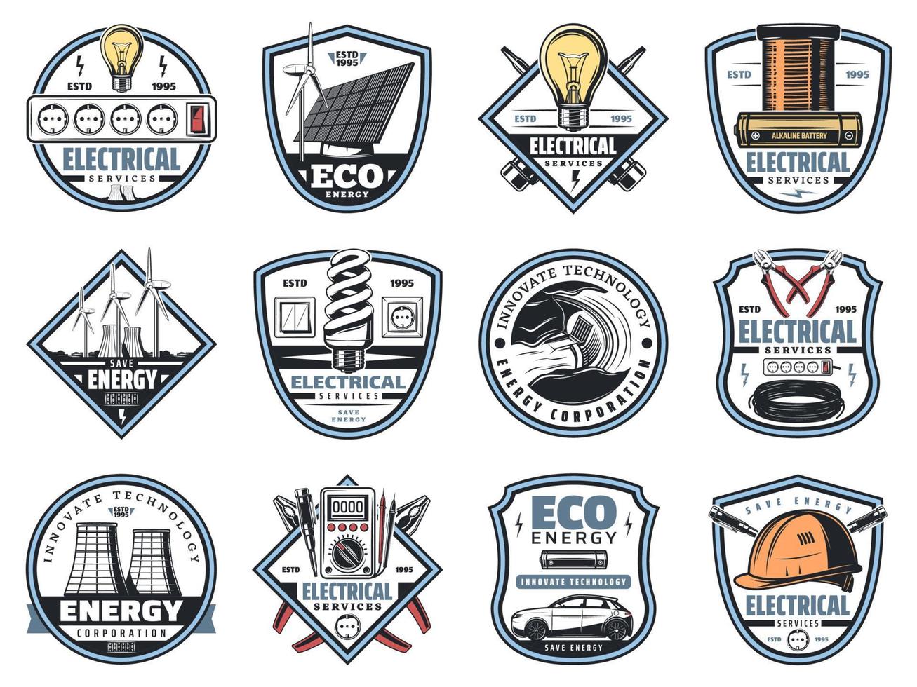 Electricity engineering business service icons vector