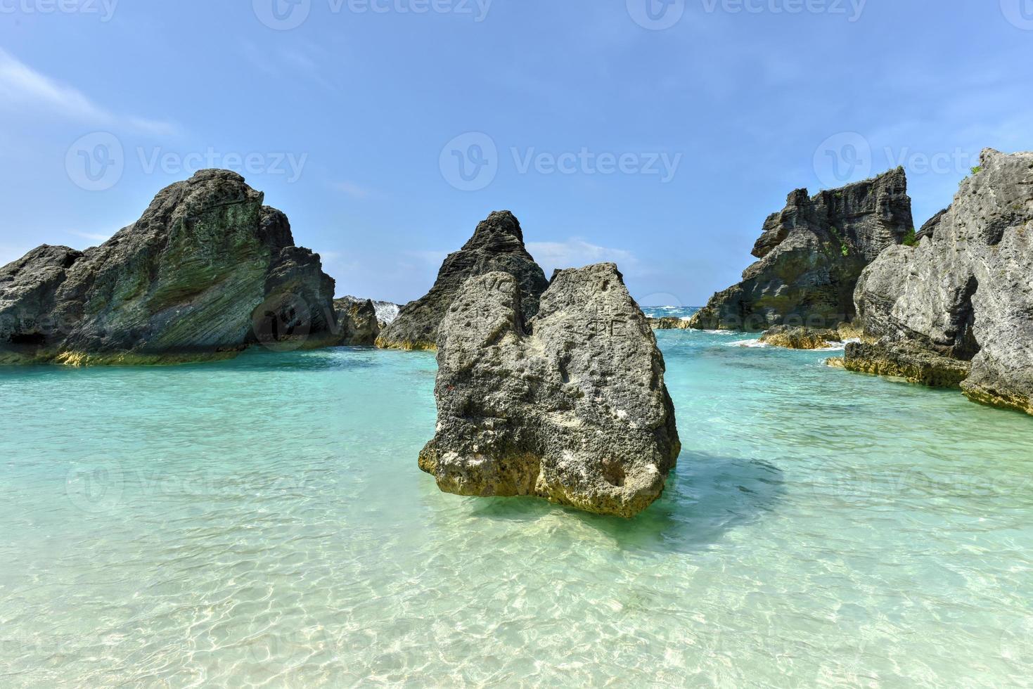 Crystal clear waters of Horseshoe Bay Cove in Bermuda. photo