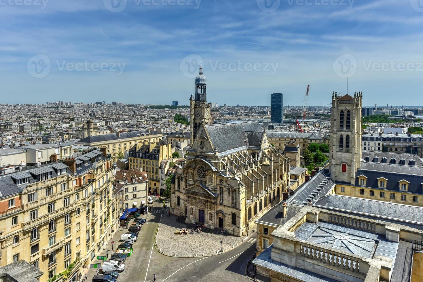 The Saint-Etienne-du-Mont Church in Paris - aerial view photo