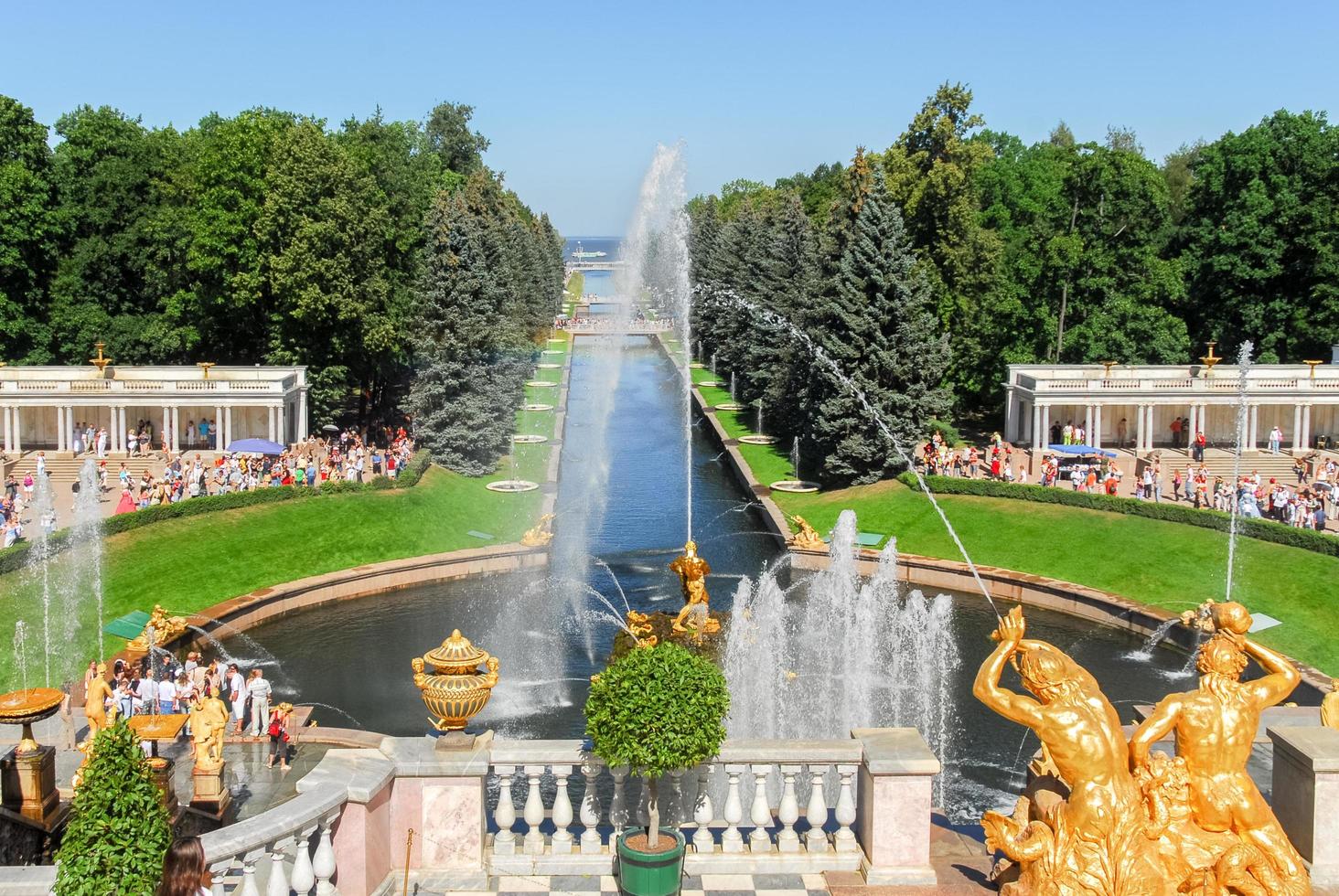 Peterhof, the Summer Palace. Looking down upon the channel and the powerful fountains with Samson. photo