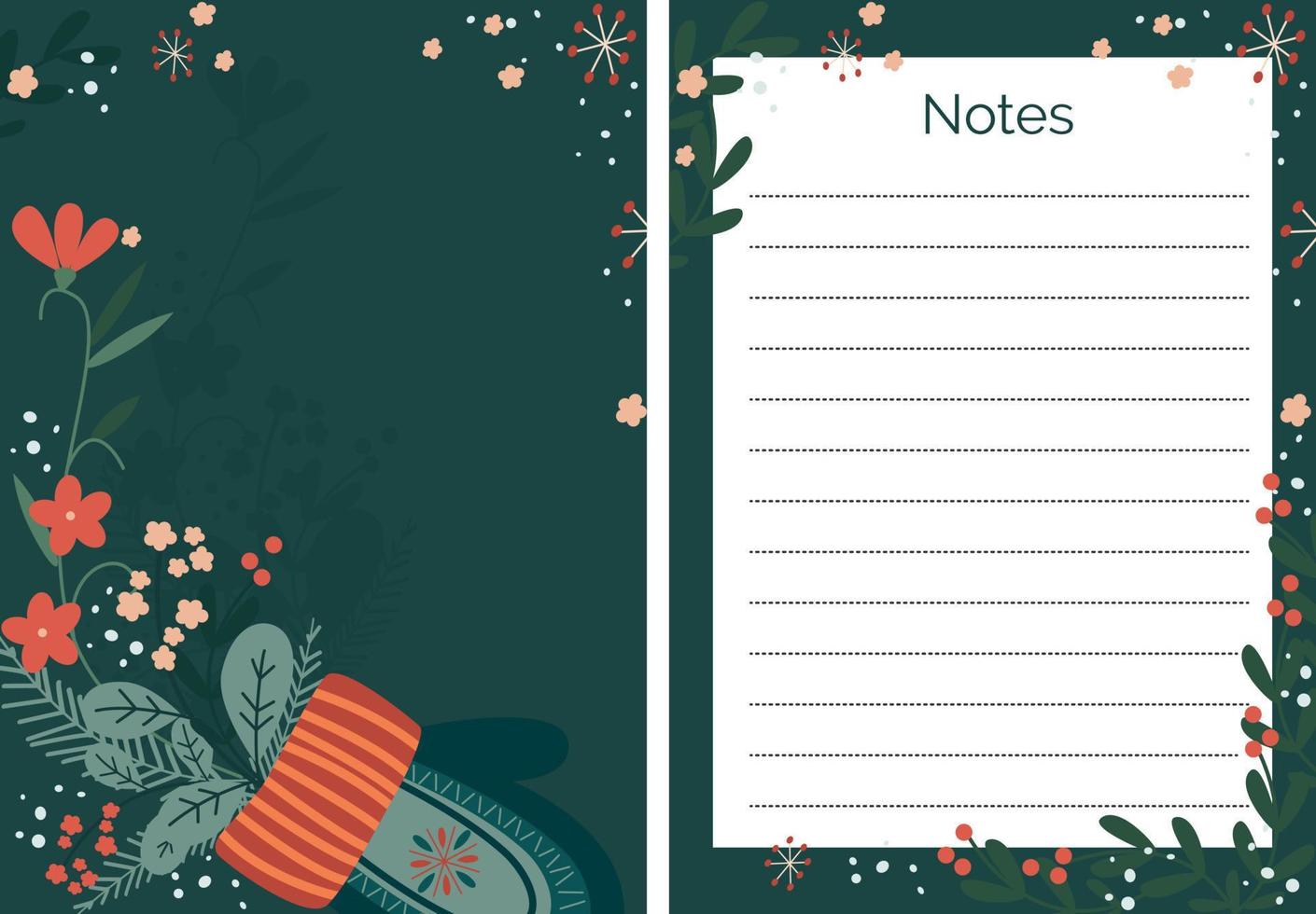 plantilla estacionaria de navidad. portada y hojas de notas para cuadernos. etiquetas de cuaderno vector