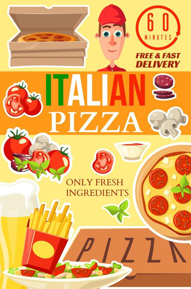 Pizza from Italy delivery service vector poster