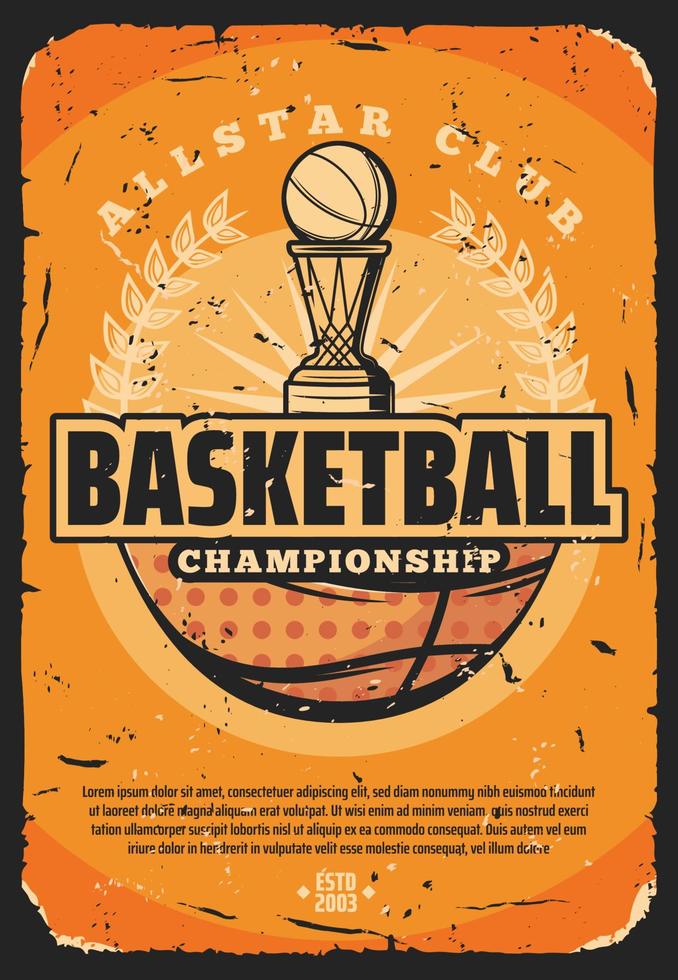 Basketball sport game, ball and trophy vector