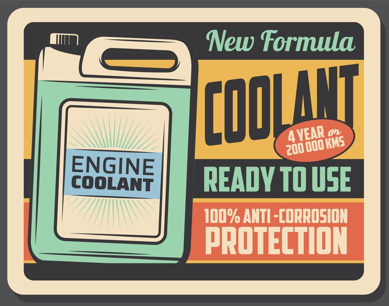 Engine coolant retro poster, car maintenance vector