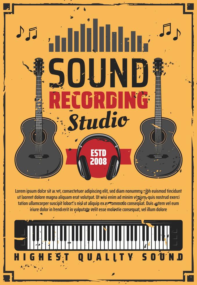 Sound recording studio and musical instruments vector