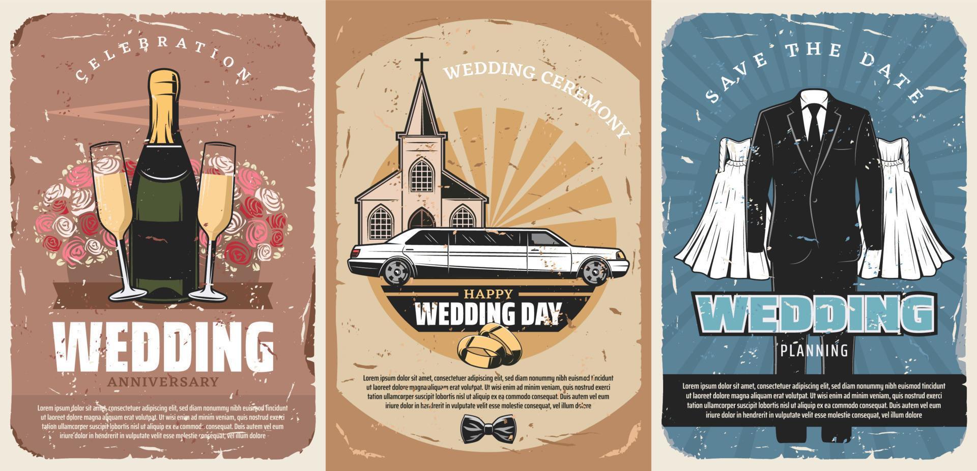 Marriage ceremony invitations or wedding posters vector