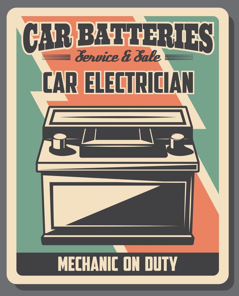 servicio de baterías de coche, cartel retro vectorial vector