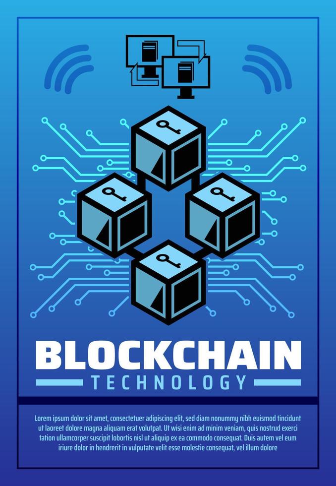 Blockchain technology poster for cryptocurrency vector