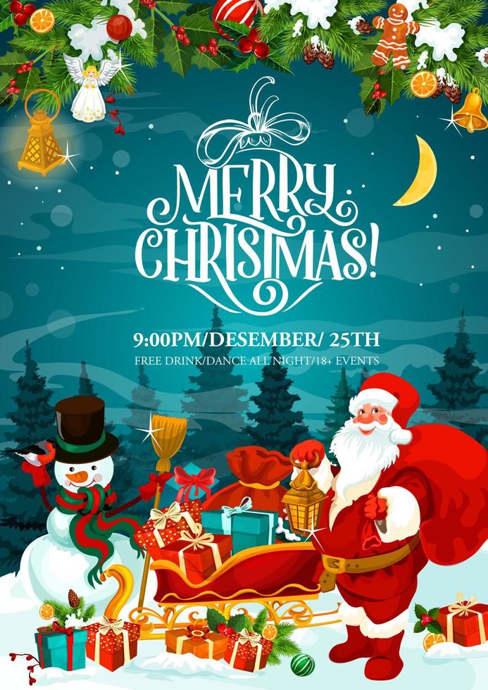 Merry Christmas Santa party invitation card vector