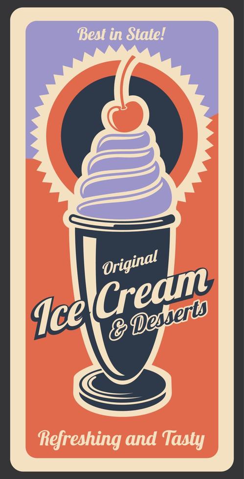 postre de helado, cartel de vector retro