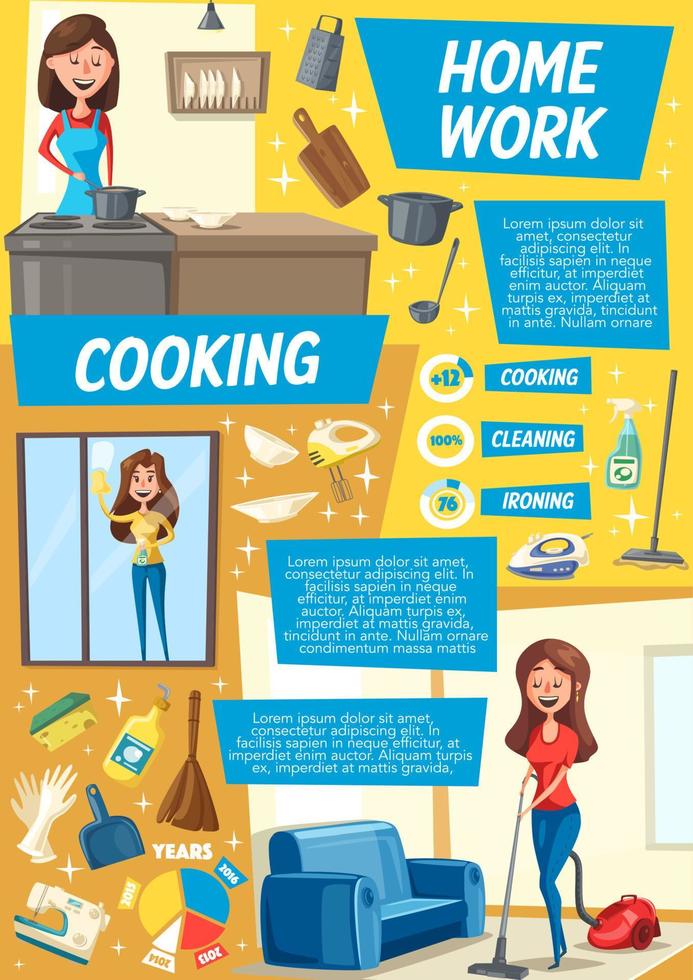 Cleaning and dish cooking service, cartoon vector