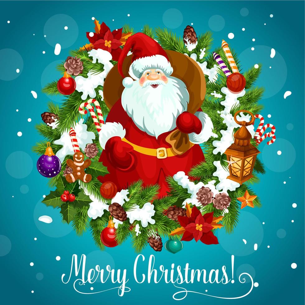 Merry Christmas poster with Santa Claus and snow vector