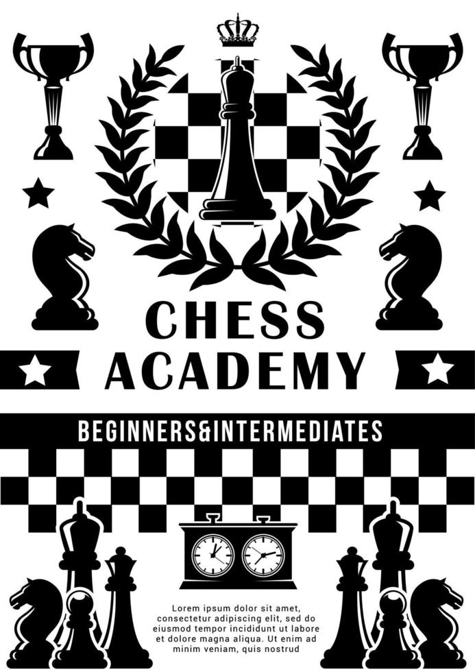 Chess academy, sport game vector